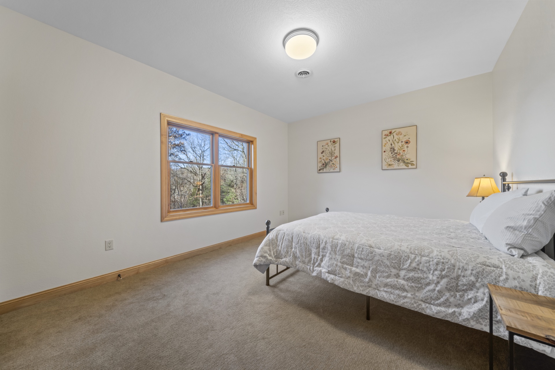 Lower level guest bedroom with comfortable furnishings