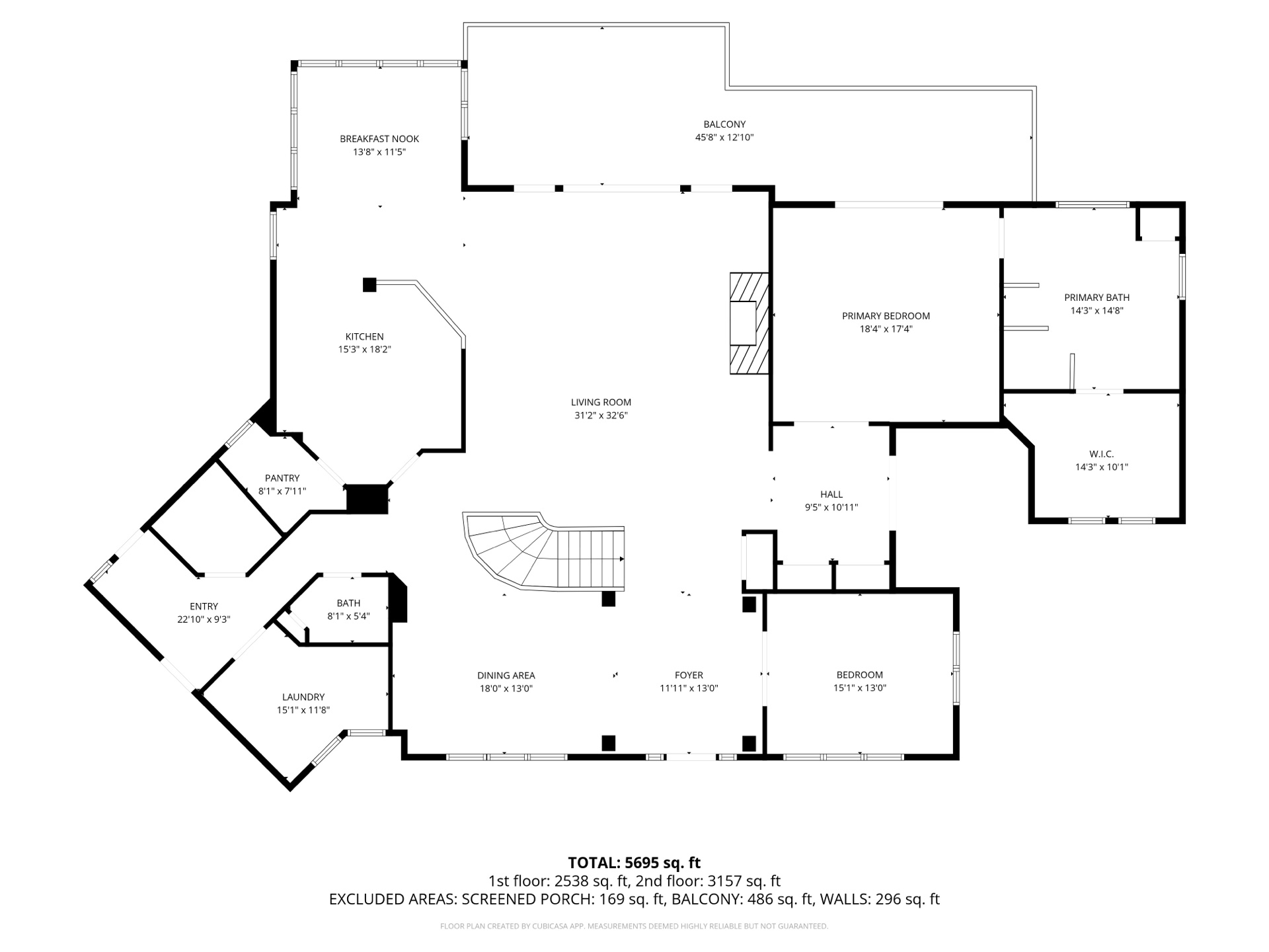 Upper floor plan showing primary bedroom, gourmet kitchen, dining room, and main living area layout