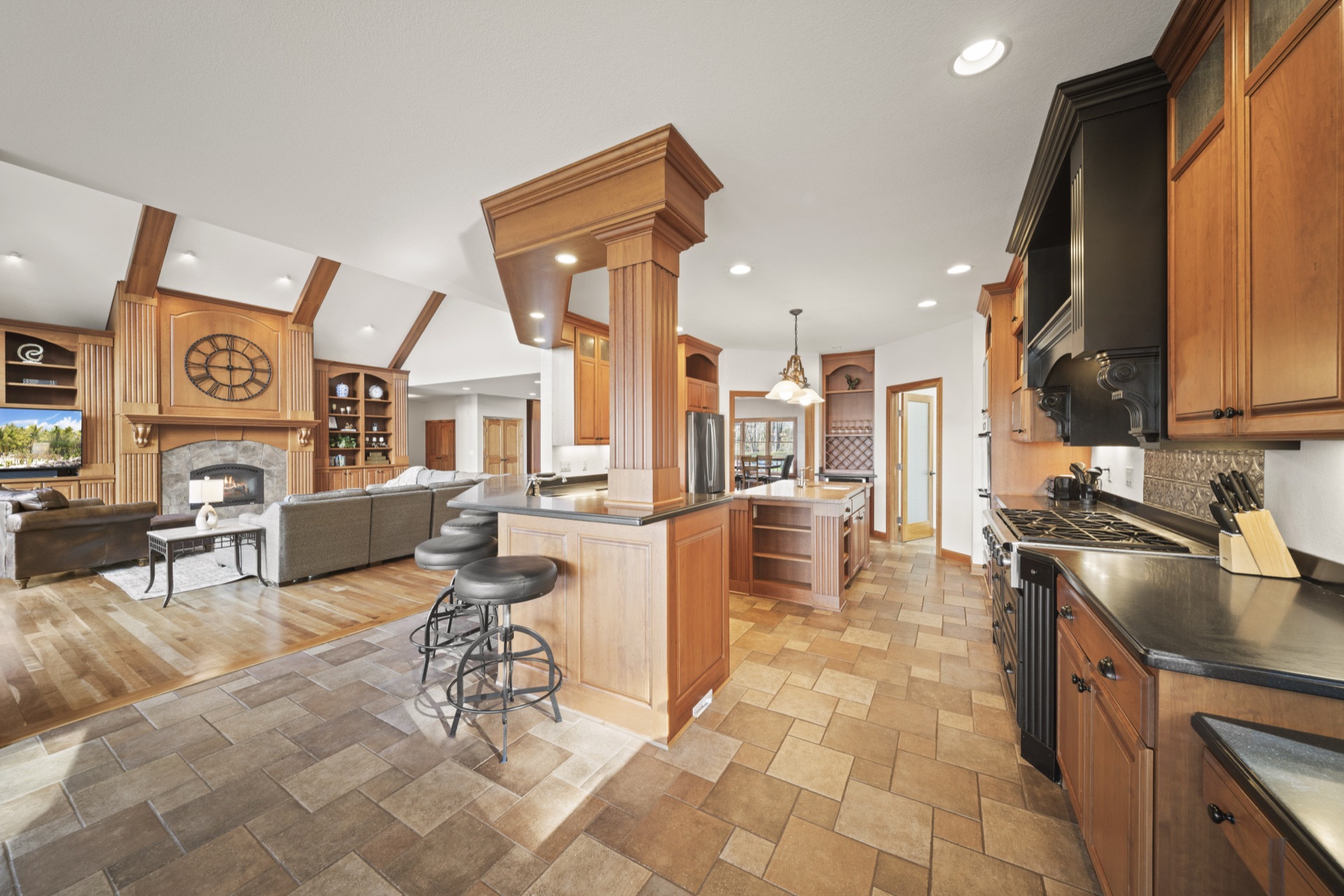 Large kitchen island with seating for 4 and prep space