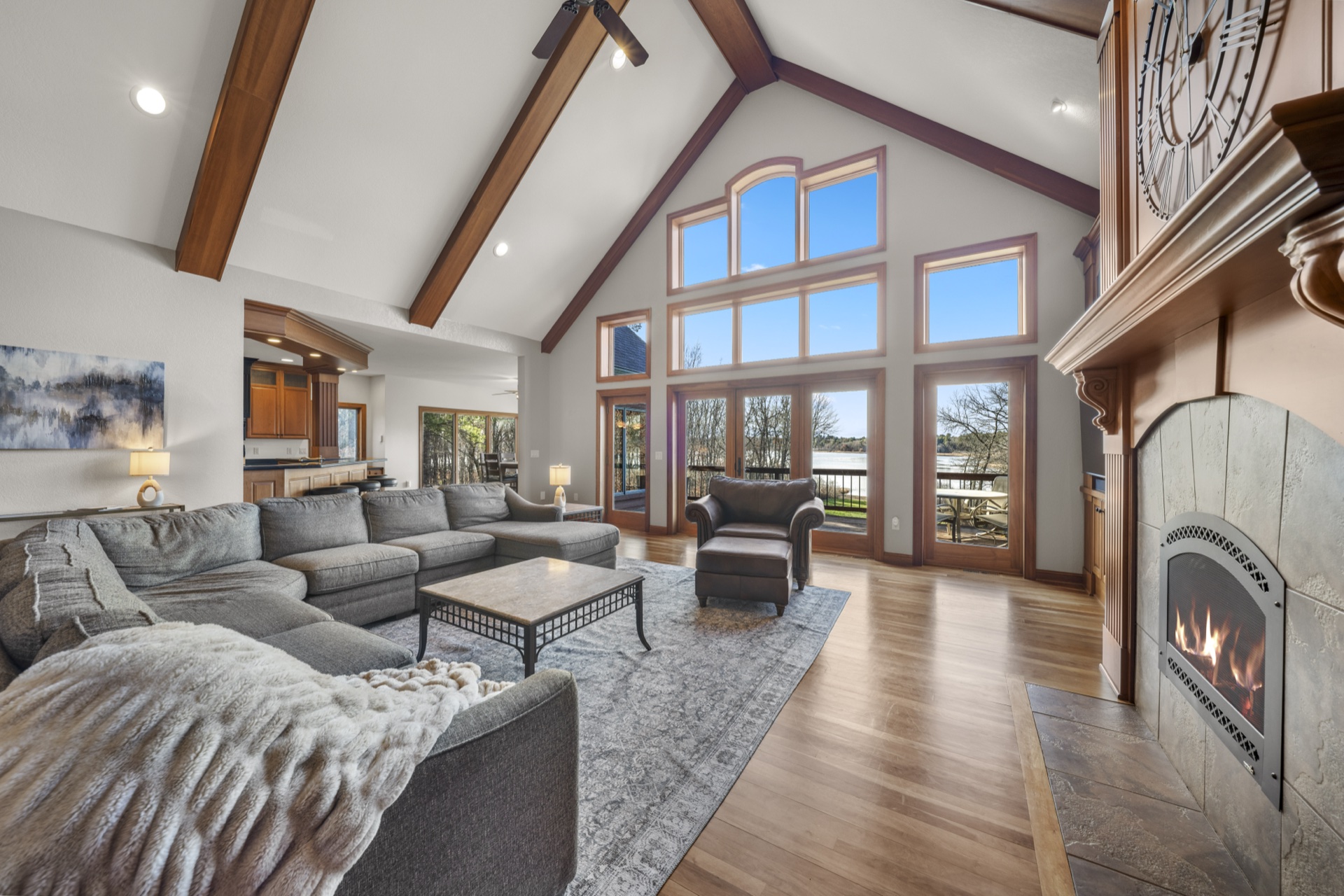 Spacious living room with comfortable seating for the whole group at Long Lake Lodge