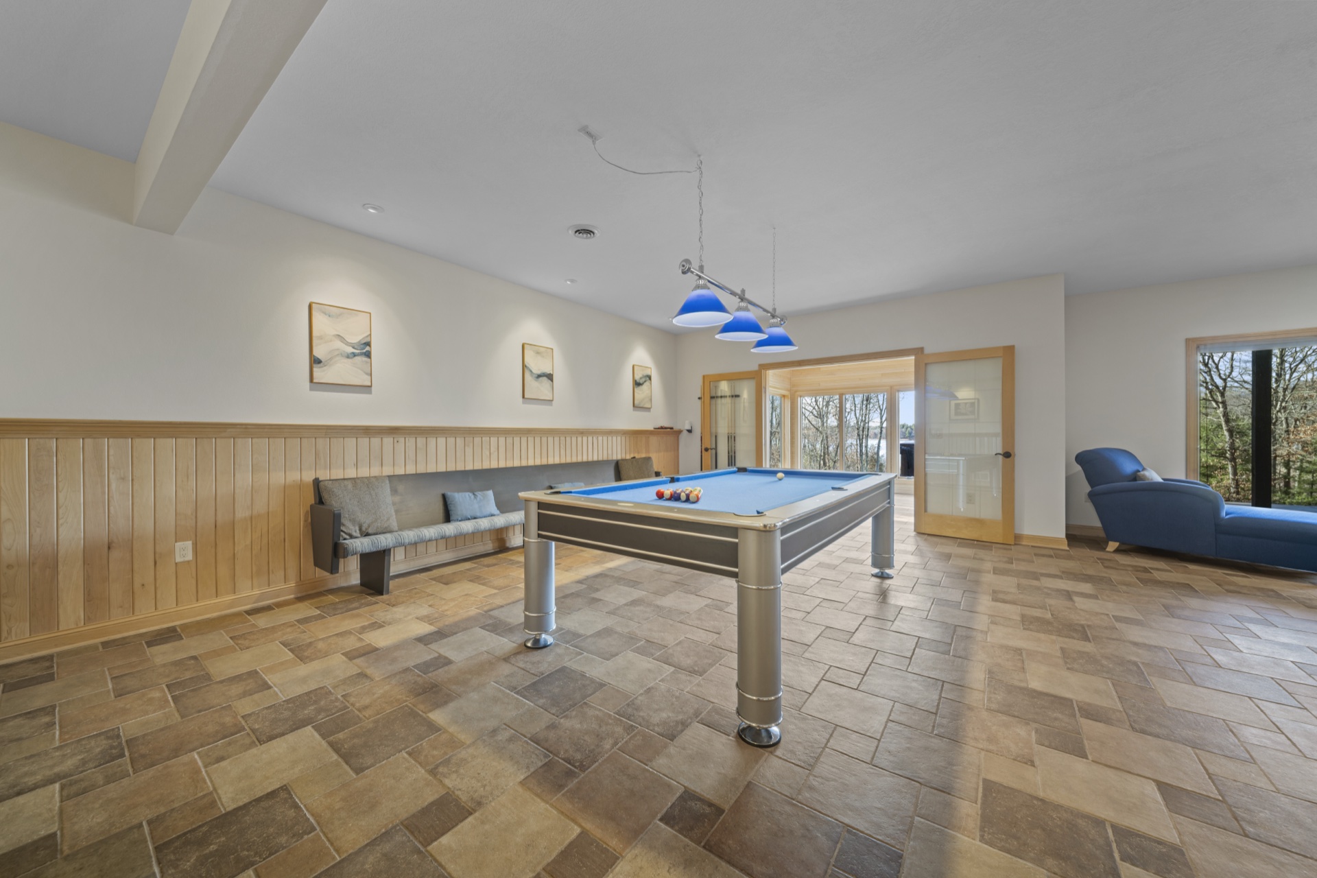 Recreation room with professional pool table at The Long Lake Lodge